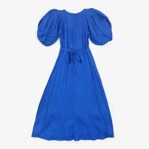 Faithfull The Brand Valerina Maxi Dress Size S Sicilian Blue Linen Boho Resort - Picture 6 of 12